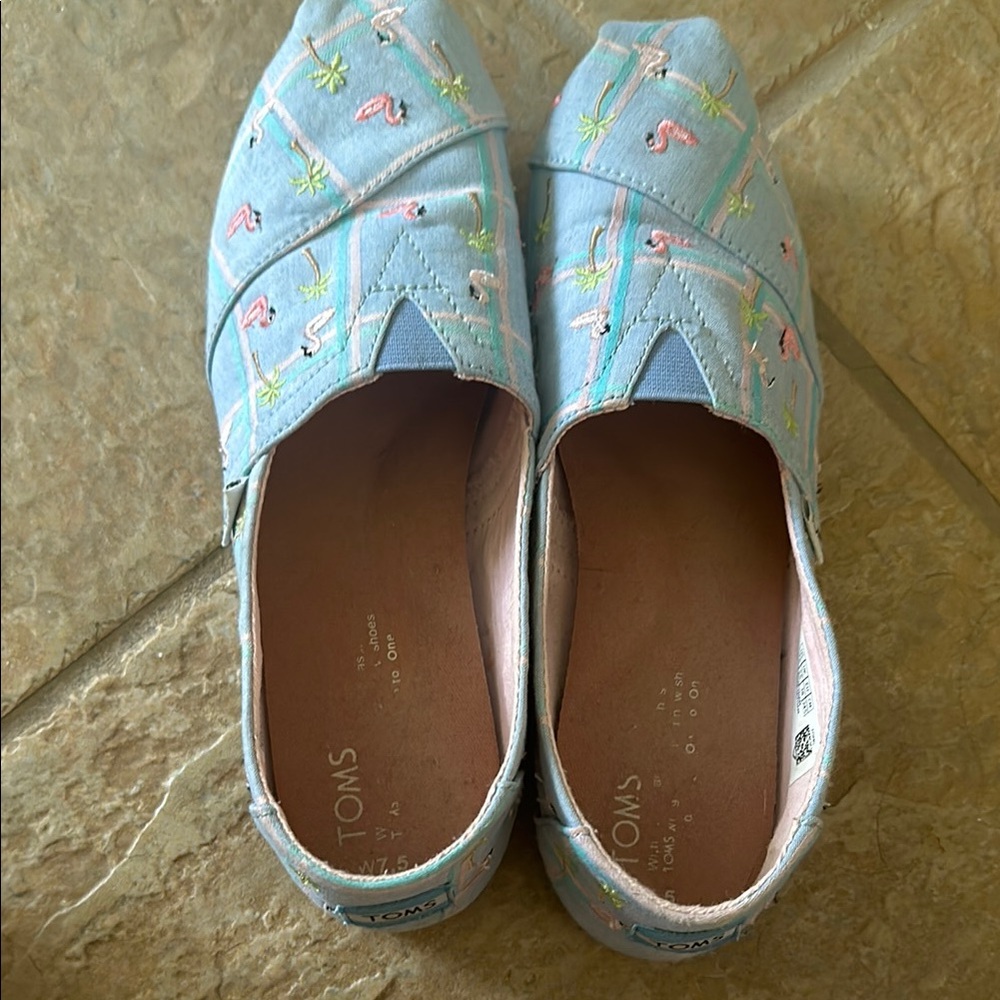 TOMS Light Blue Flamingo Slip-On Shoes